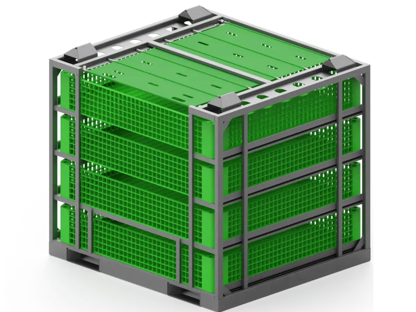 Транспортный контейнер для птицы с тремя ярусами клеток